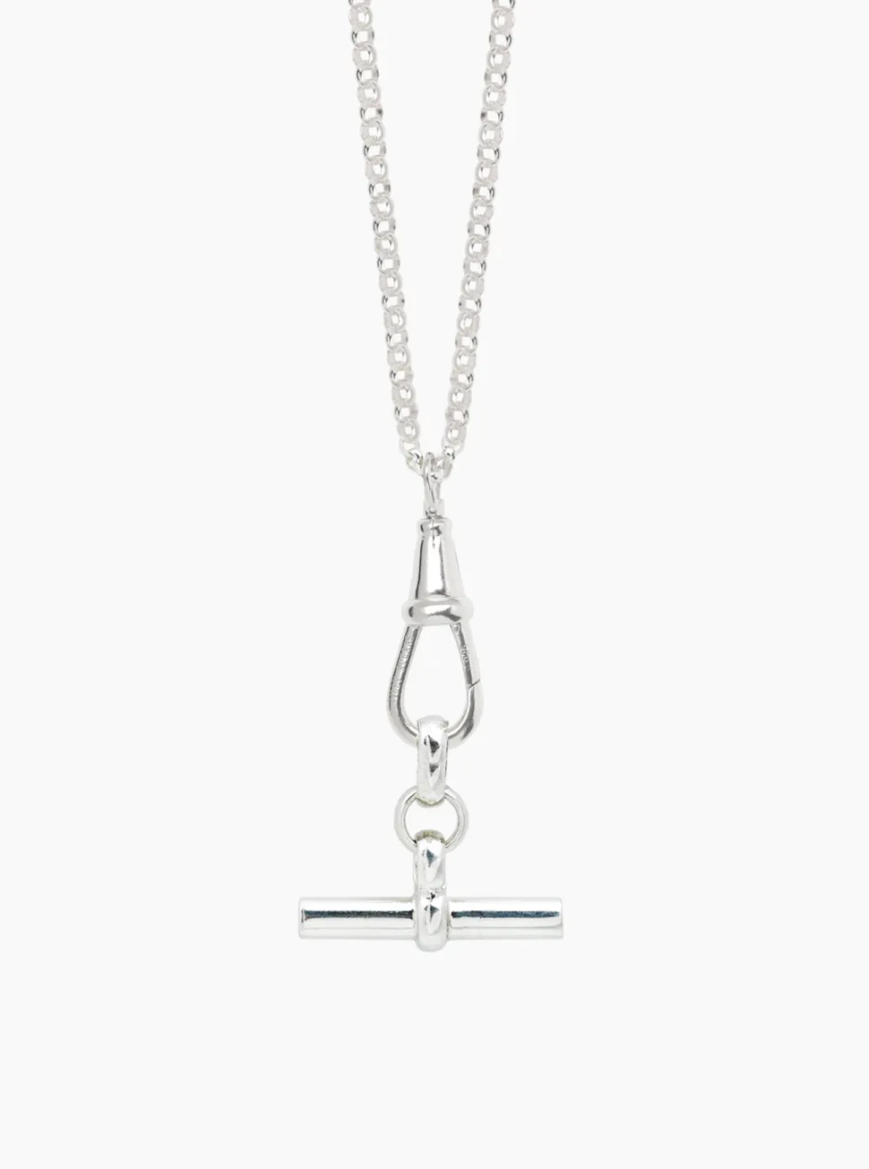 Small Silver T-Bar on Belcher Clipt Necklace