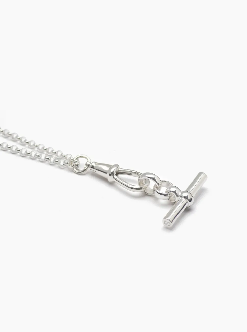 Small Silver T-Bar on Belcher Clipt Necklace
