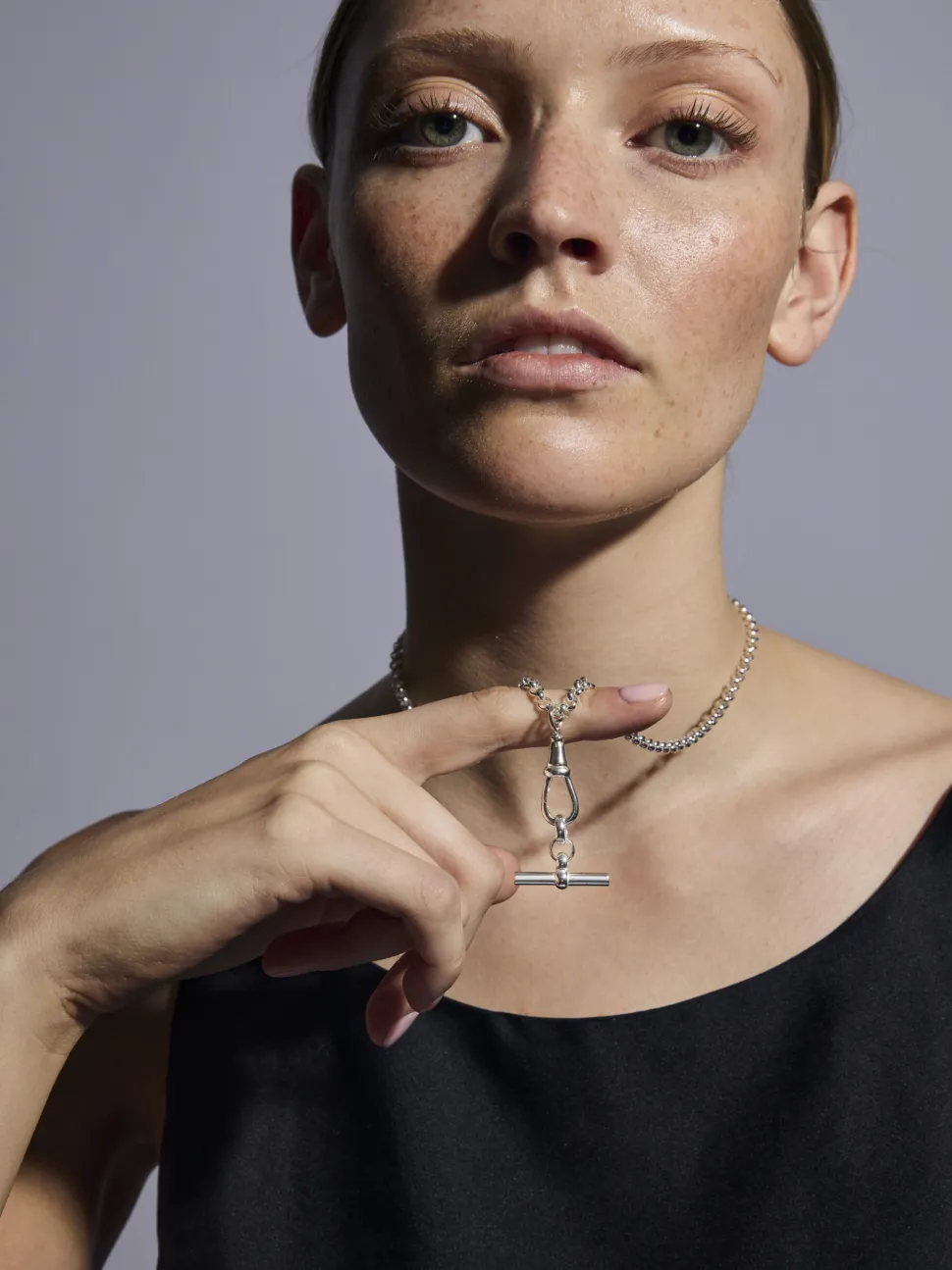 Small Silver T-Bar on Belcher Clipt Necklace
