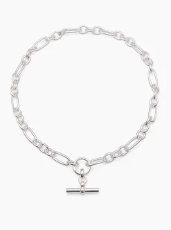 Small Silver T-bar on Clipt Watch Chain Necklace