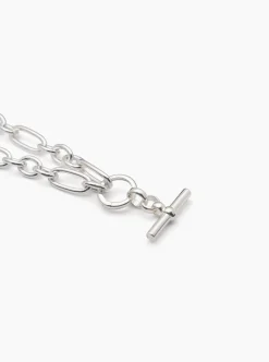 Small Silver T-bar on Clipt Watch Chain Necklace
