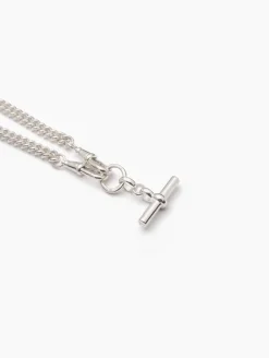 Small Silver T-bar on Slim Curb Clipt Necklace