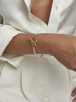 T-Bar Clasp Gold And Silver Curb Link Bracelet