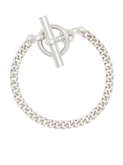 T-Bar Clasp Silver Curb Link Bracelet