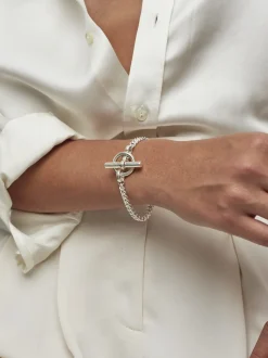 T-Bar Clasp Silver Curb Link Bracelet