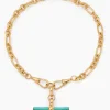 Turquoise Enamelled Giant Gold T-bar on Watch Clipt Necklace