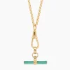 Turquoise Enamelled Gold T-bar on Belcher Clipt Necklace