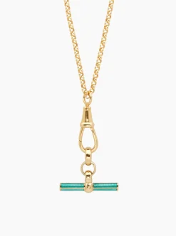 Turquoise Enamelled Gold T-bar on Belcher Clipt Necklace