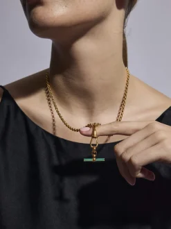Turquoise Enamelled Gold T-bar on Belcher Clipt Necklace