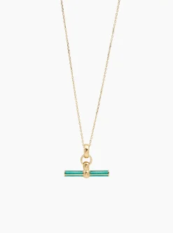 Turquoise Enamelled Small Gold T-bar on Trace Chain