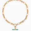 Turquoise Enamelled Small Gold T-bar on Clipt Watch Chain Necklace