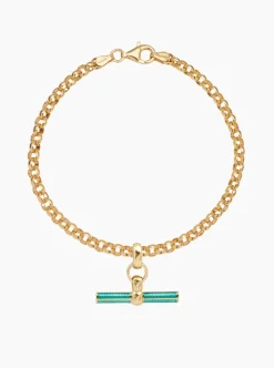 Turquoise Enamelled Small Gold T-bar on Belcher Bracelet