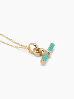 Turquoise Enamelled Small Gold T-bar on Trace Chain