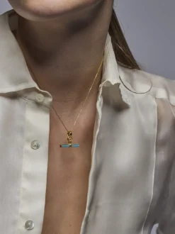 Turquoise Enamelled Small Gold T-bar on Trace Chain